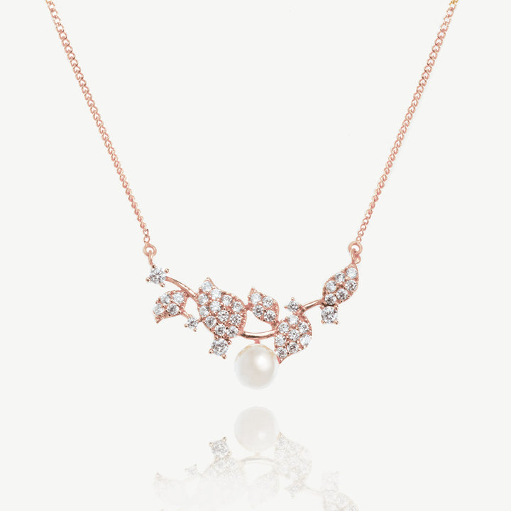 Collier de mariée Aphrodite perle et feuillage or rose