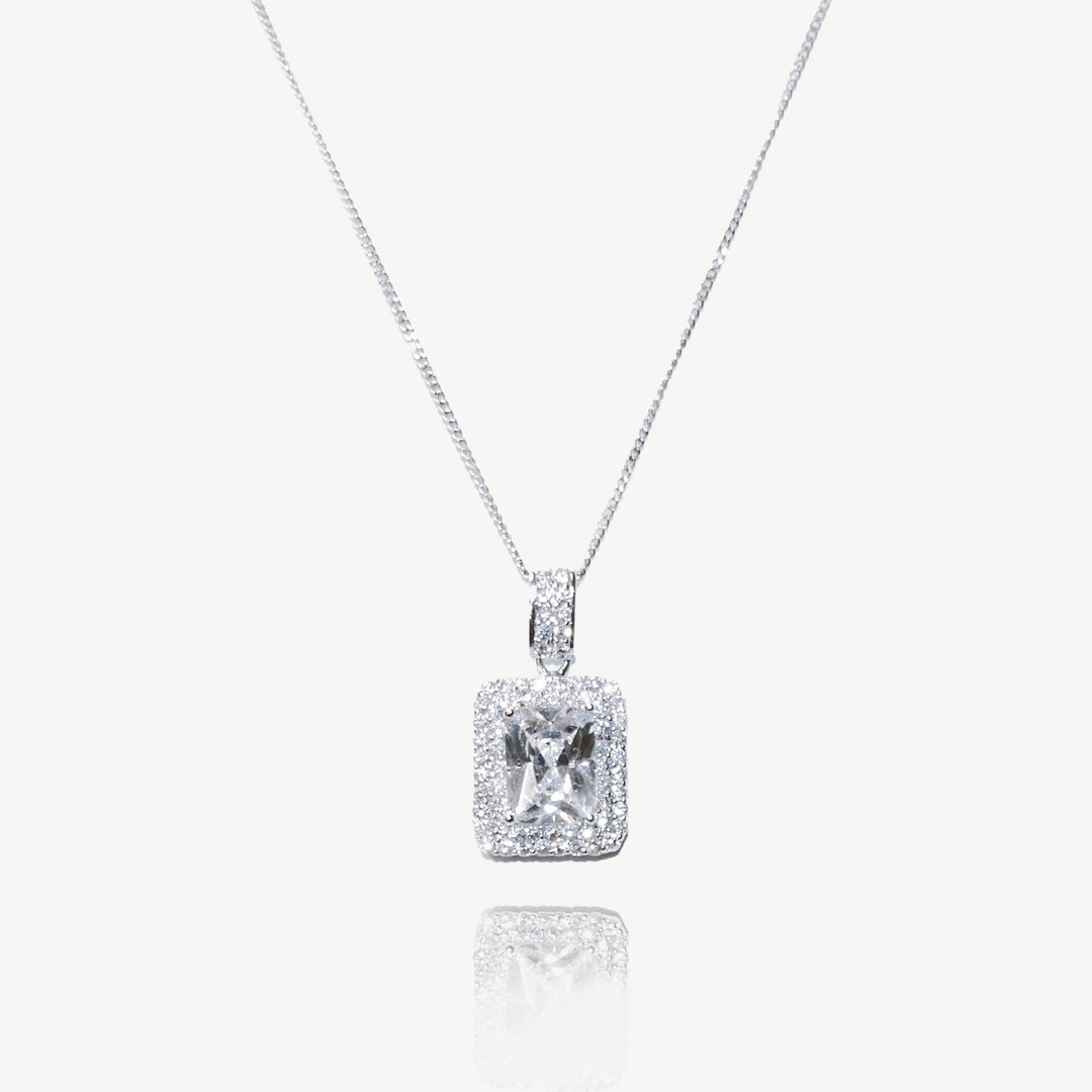 Collier de mariée Art déco zircon taille émeraude rhodium