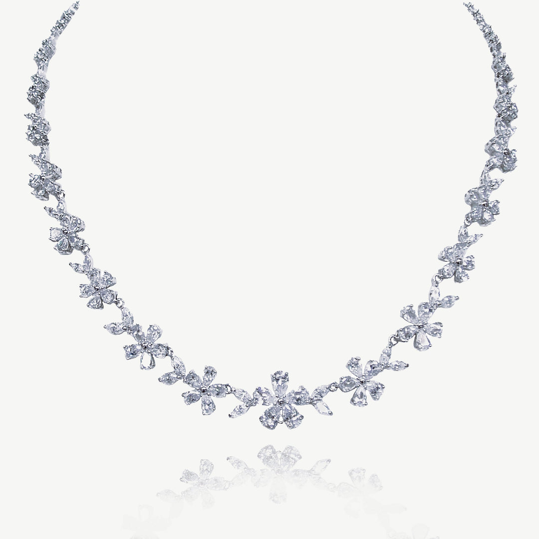 Collier de mariée Cherish en zircons motif floral rhodium