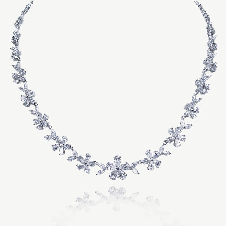 Collier de mariée Cherish en zircons motif floral rhodium
