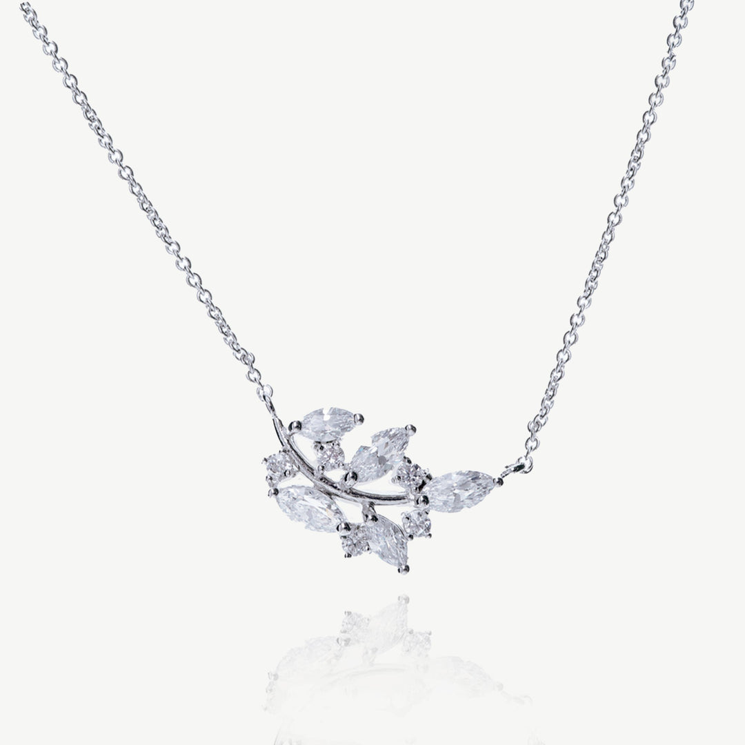 Collier de mariée Cyprès feuilles de zircons rhodium