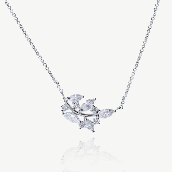Collier de mariée Cyprès feuilles de zircons rhodium