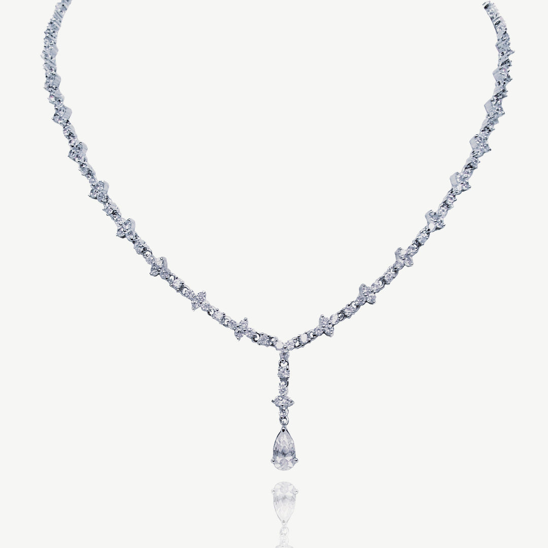 Collier de mariée Kensington zircons dessin vintage rhodium