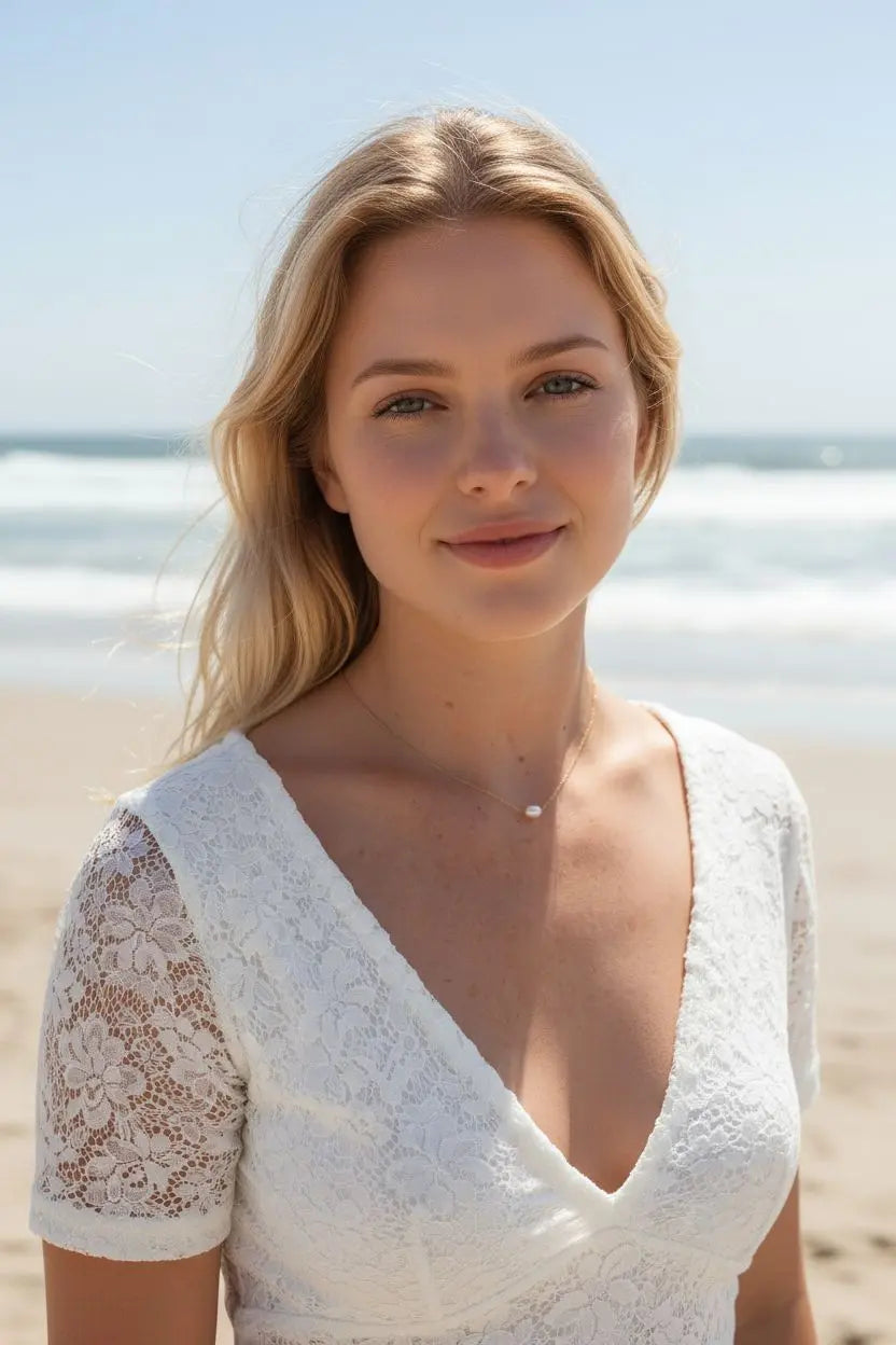 Collier de mariée avec perle de culture- bijou mariage. : Doré L'atelier du 6