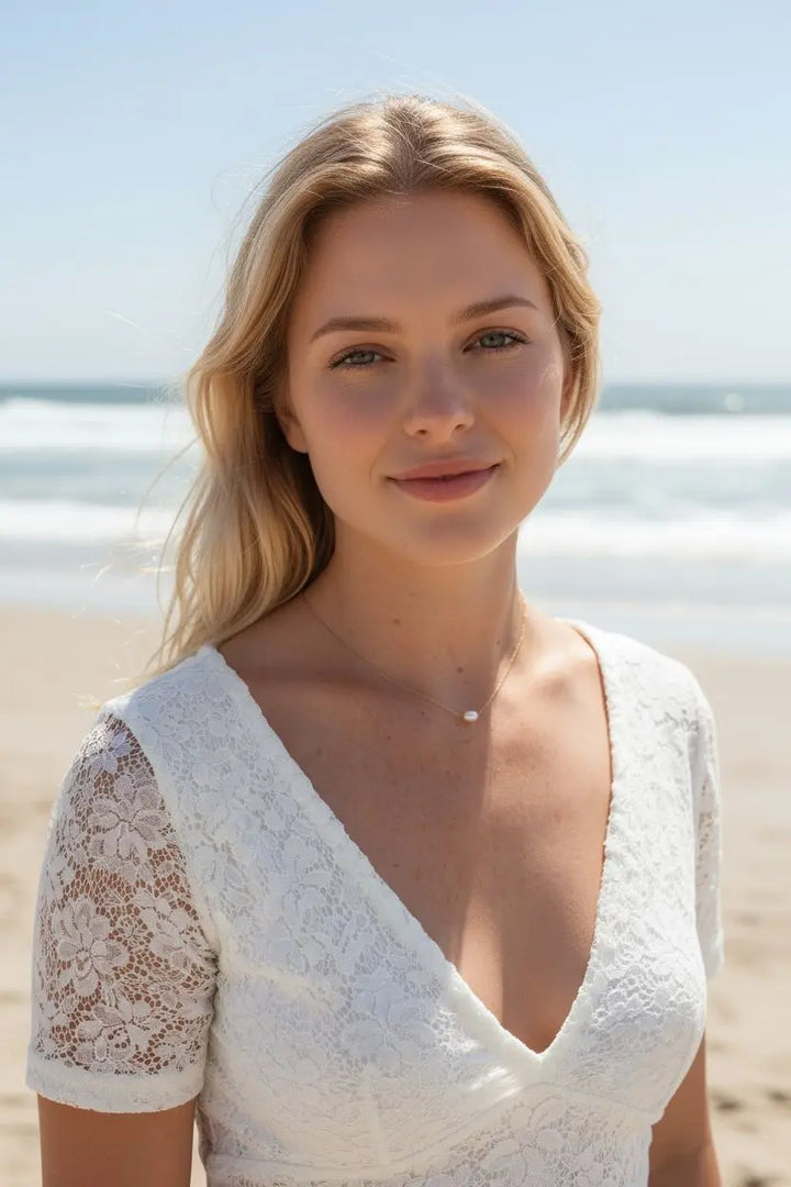 Collier de mariée avec perle de culture- bijou mariage. : Doré L'atelier du 6