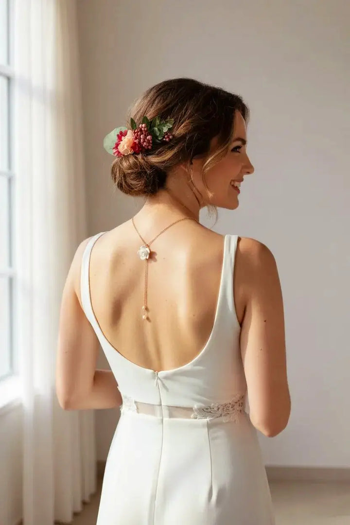 Collier dos nu modulable avec bourgeon de rose. L'atelier du 6