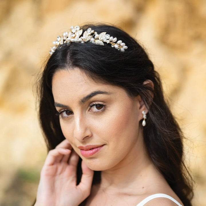 DIADÈME MARIAGE FLORAL CRISTAUX & PERLES – ALANA Ivory and co