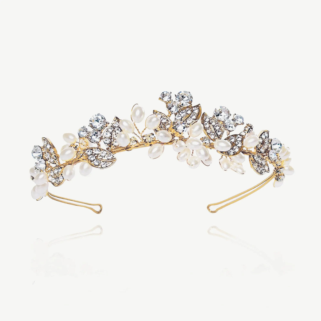 DIADÈME MARIAGE FLORAL CRISTAUX & PERLES – ALANA Ivory and co