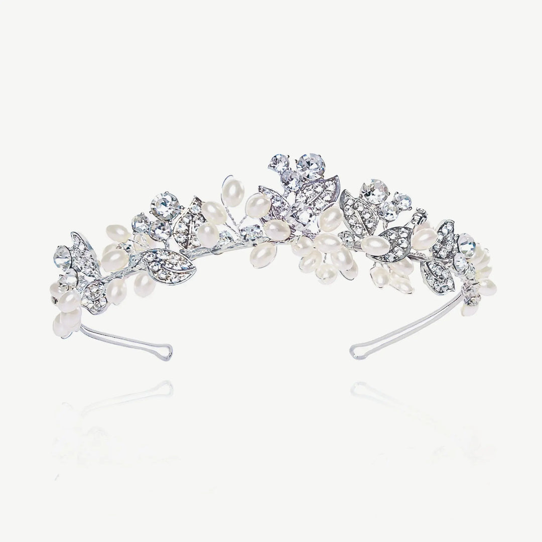 DIADÈME MARIAGE FLORAL CRISTAUX & PERLES – ALANA Ivory and co