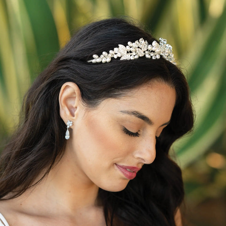 DIADÈME MARIAGE FLORAL CRISTAUX & PERLES – ALANA Ivory and co