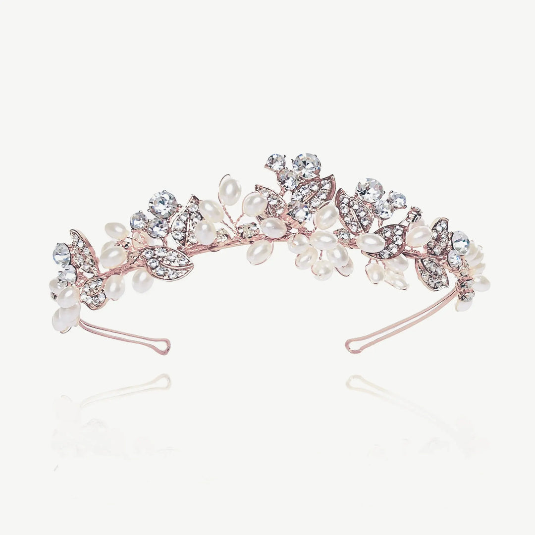 DIADÈME MARIAGE FLORAL CRISTAUX & PERLES – ALANA Ivory and co