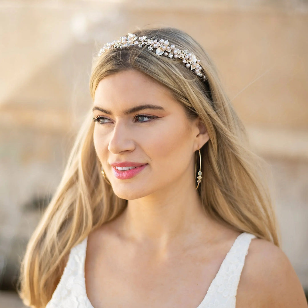 DIADÈME ORIANA – PERLES ET CRISTAUX AUTRICHIENS PLAQUÉ OR 14 C Ivory and co