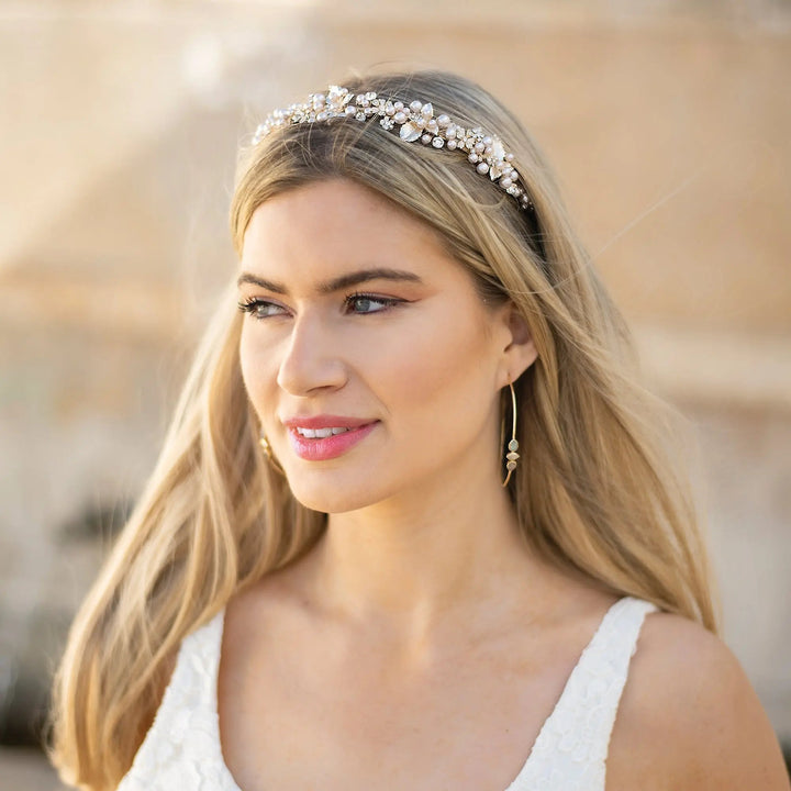 DIADÈME ORIANA – PERLES ET CRISTAUX AUTRICHIENS PLAQUÉ OR 14 C Ivory and co