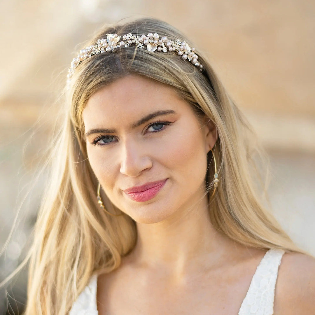 DIADÈME ORIANA – PERLES ET CRISTAUX AUTRICHIENS PLAQUÉ OR 14 C Ivory and co