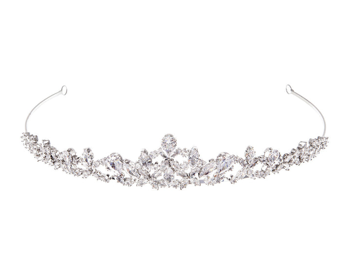 Diadème de mariée TR25023 – fleur et feuilles de zircons, argent G.Westerleigh