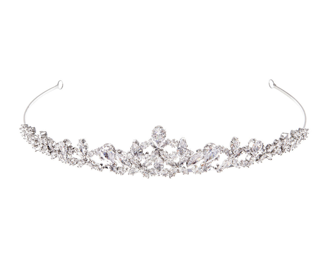 Diadème de mariée TR25023 – fleur et feuilles de zircons, argent G.Westerleigh