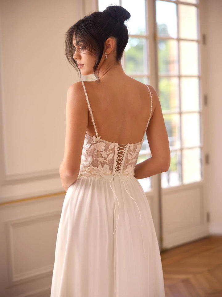 E514 – CORSET DE MARIÉE EN DENTELLE IVOIRE | ENCOLURE CŒUR & BRETELLES BIANCO EVENTO