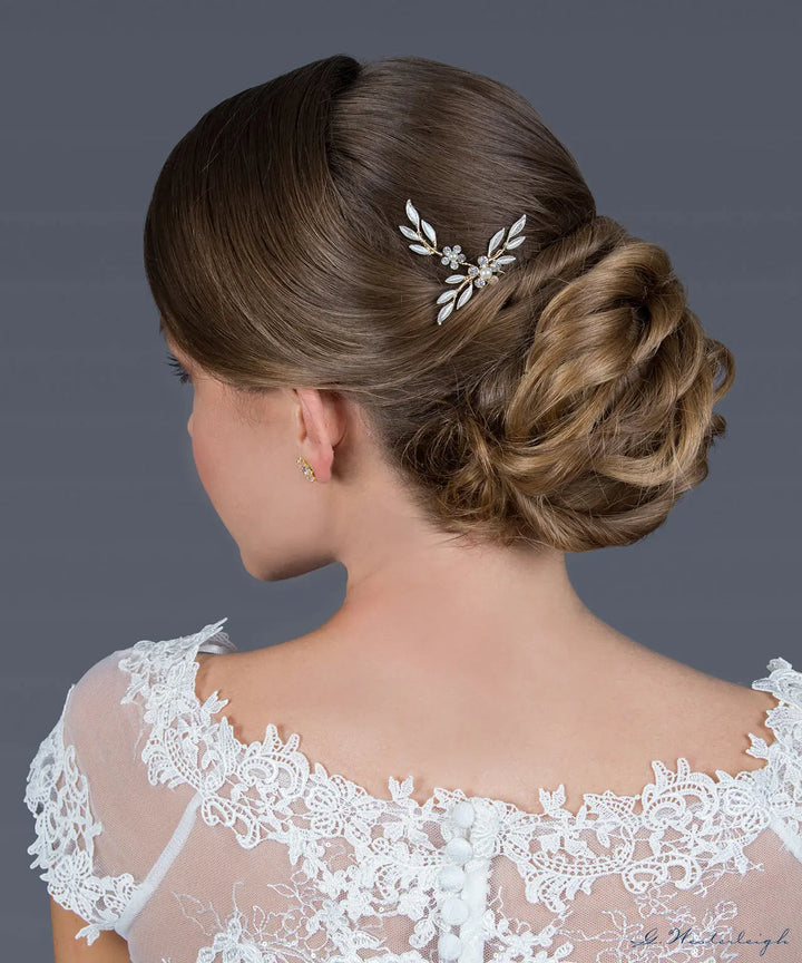 EPINGLE CHEVEUX MARIEE DOREE CRISTAUX ET PERLES — J4650 G.Westerleigh