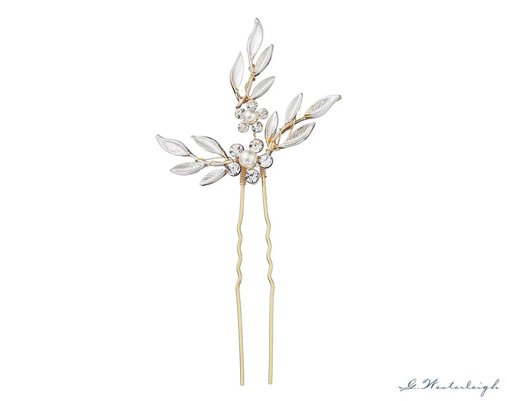 EPINGLE CHEVEUX MARIEE DOREE CRISTAUX ET PERLES — J4650 G.Westerleigh