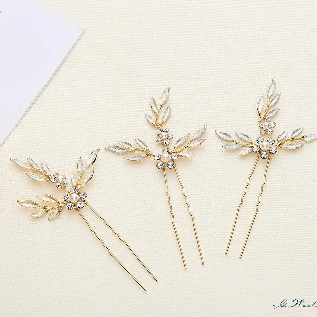 EPINGLE CHEVEUX MARIEE DOREE CRISTAUX ET PERLES — J4650 G.Westerleigh