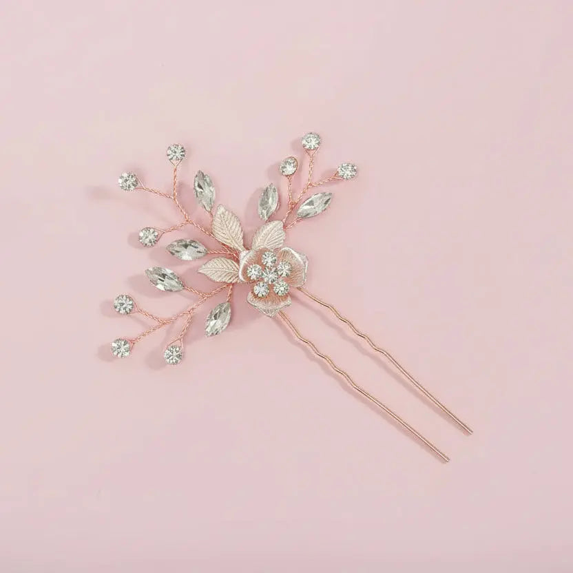 ÉPINGLE EPINGLE CHEVEUX MARIEE OR ROSE CRISTAUX — J4794 G.Westerleigh