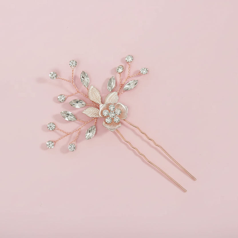 ÉPINGLE EPINGLE CHEVEUX MARIEE OR ROSE CRISTAUX — J4794 G.Westerleigh