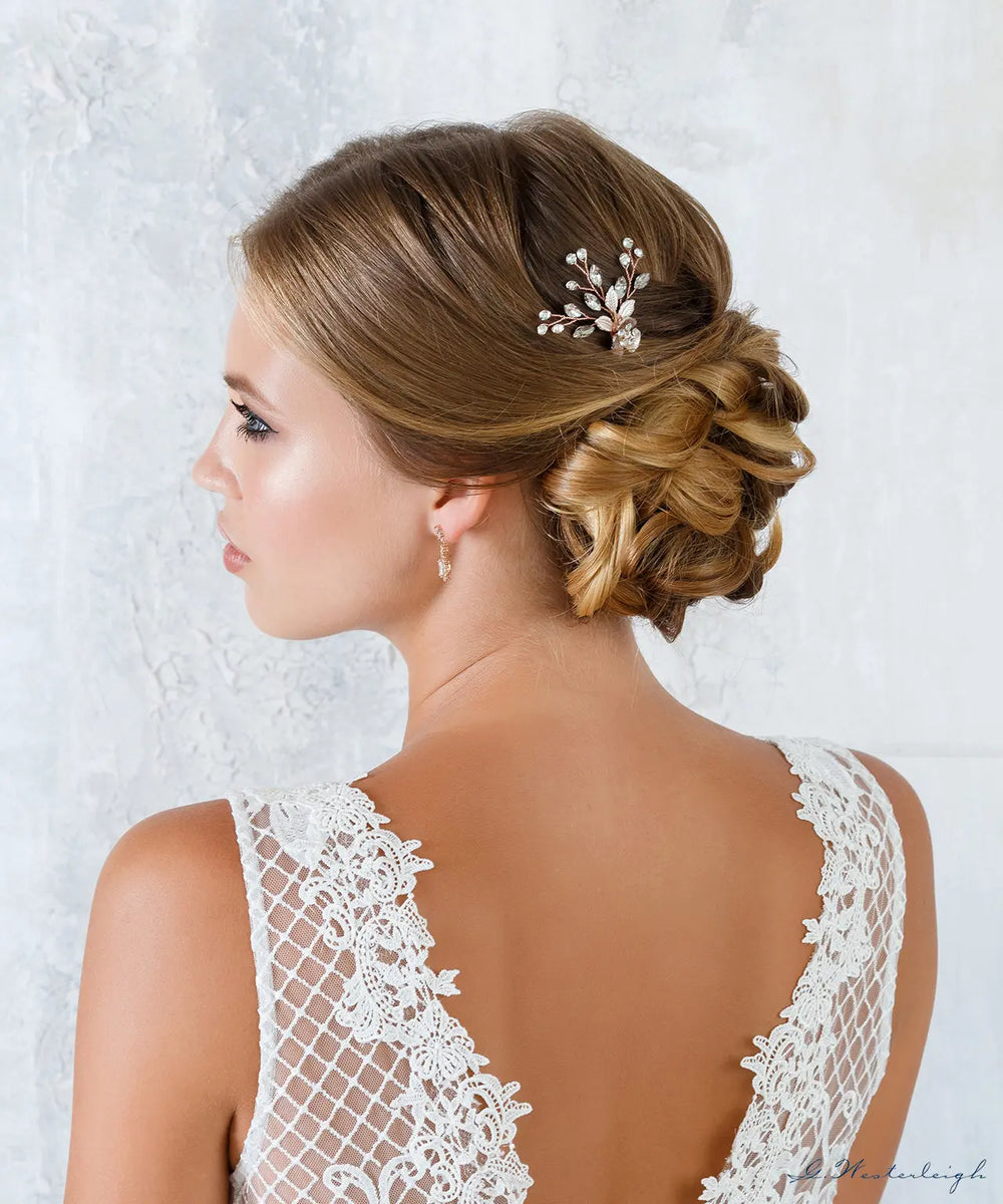 ÉPINGLE EPINGLE CHEVEUX MARIEE OR ROSE CRISTAUX — J4794 G.Westerleigh