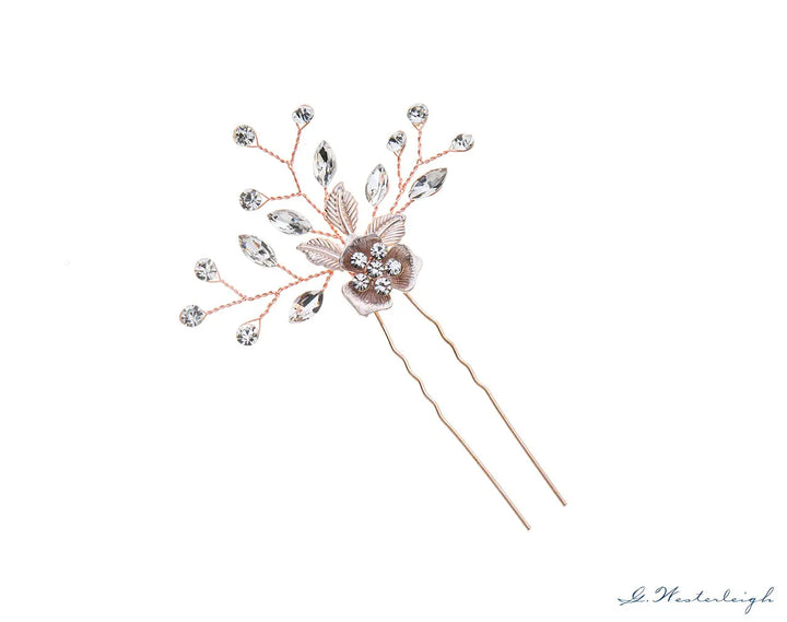 ÉPINGLE EPINGLE CHEVEUX MARIEE OR ROSE CRISTAUX — J4794 G.Westerleigh