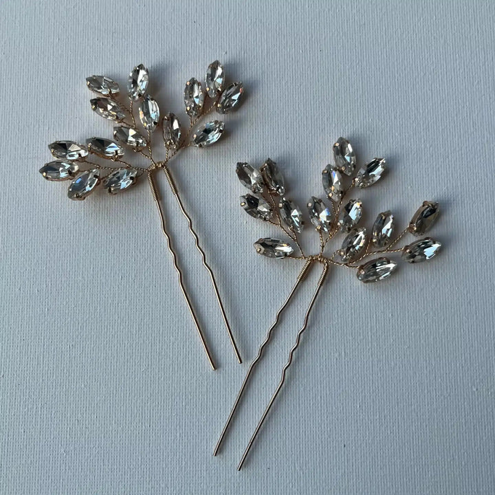 ÉPINGLES À CHEVEUX ESTHER – CRISTAL DE ROCHE, VINTAGE (LOT DE 2) SallyJaneBridal