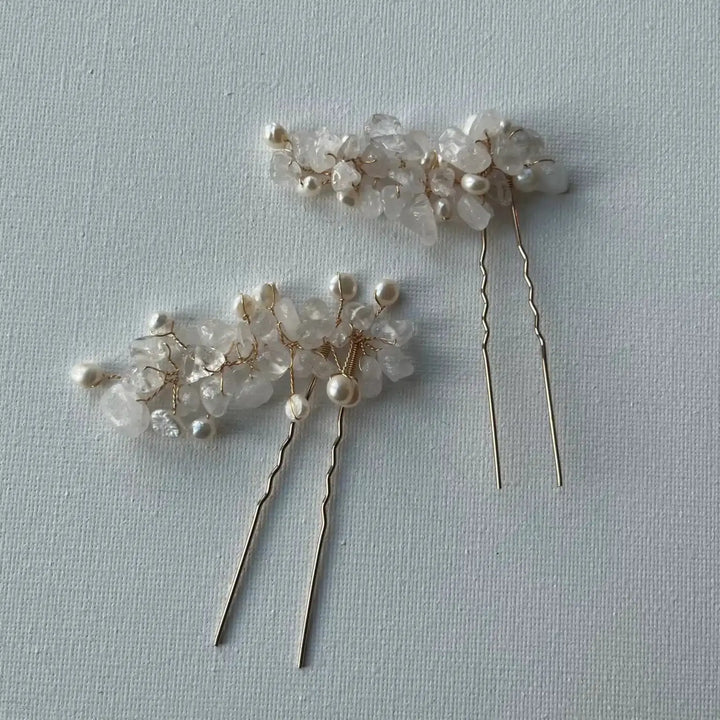 ÉPINGLES À CHEVEUX ILSE – CRISTAL DE ROCHE & PERLES (LOT DE 2) SallyJaneBridal