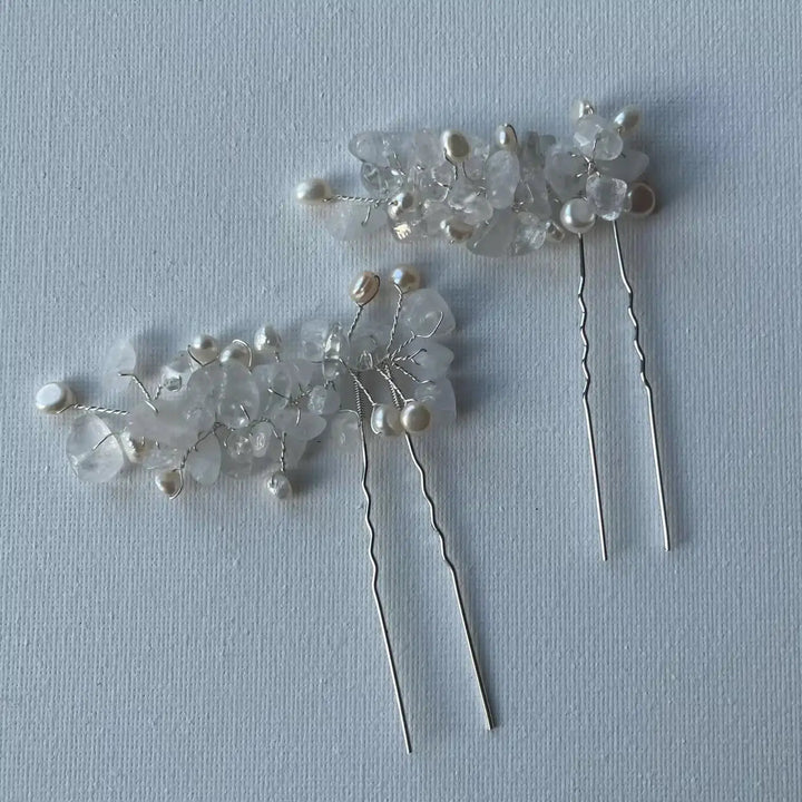 ÉPINGLES À CHEVEUX ILSE – CRISTAL DE ROCHE & PERLES (LOT DE 2) SallyJaneBridal