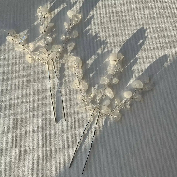 ÉPINGLES À CHEVEUX LOTIS  – CRISTAUX DE ROCHE & FORME FEUILLE (LOT DE 2) SallyJaneBridal