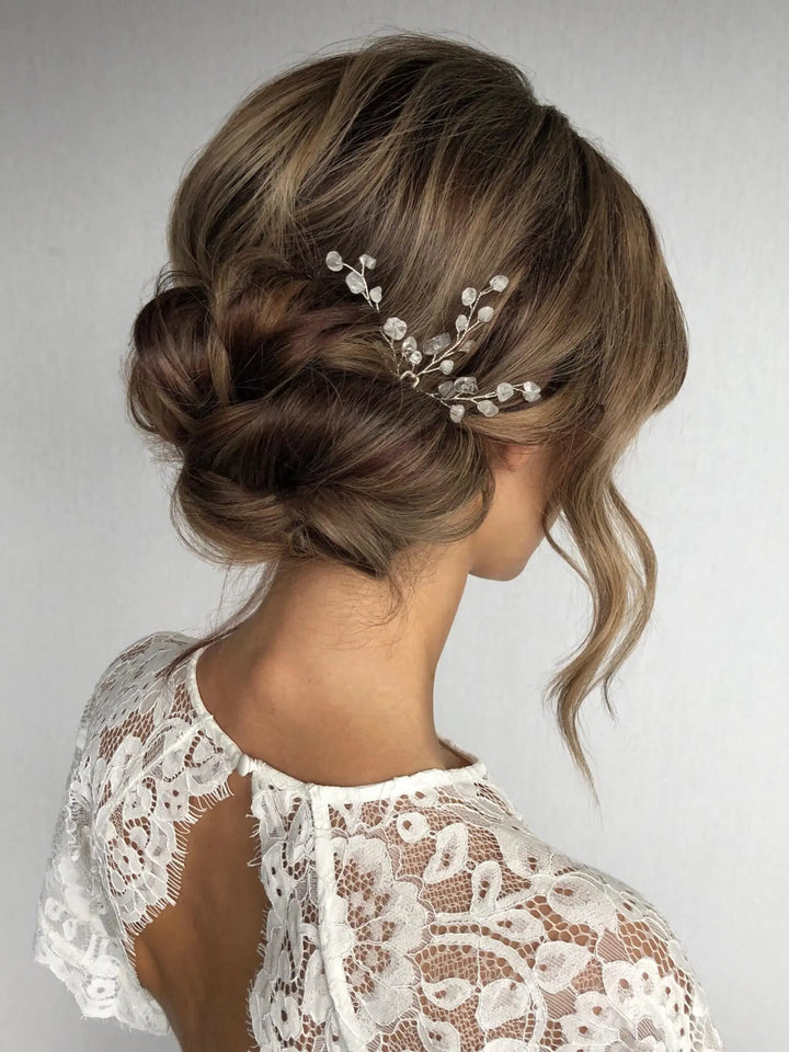 ÉPINGLES À CHEVEUX LOTIS  – CRISTAUX DE ROCHE & FORME FEUILLE (LOT DE 2) SallyJaneBridal