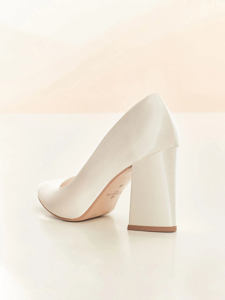 ESCARPINS DE MARIÉE EN SATIN TALON LARGE ASTRA AVALIA