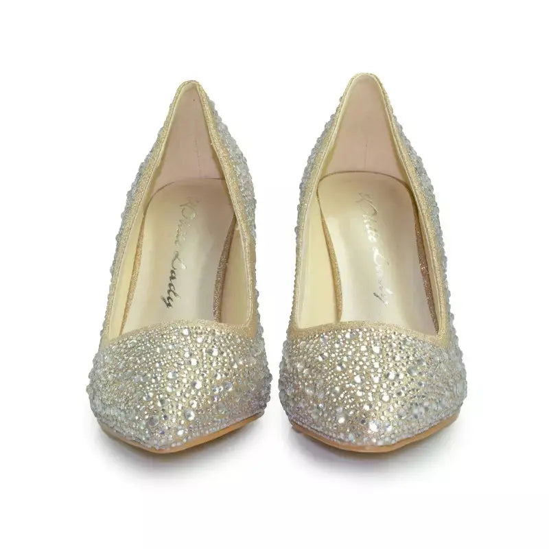 ESCARPINS DORÉS STRASS MONACO WHITE LADY