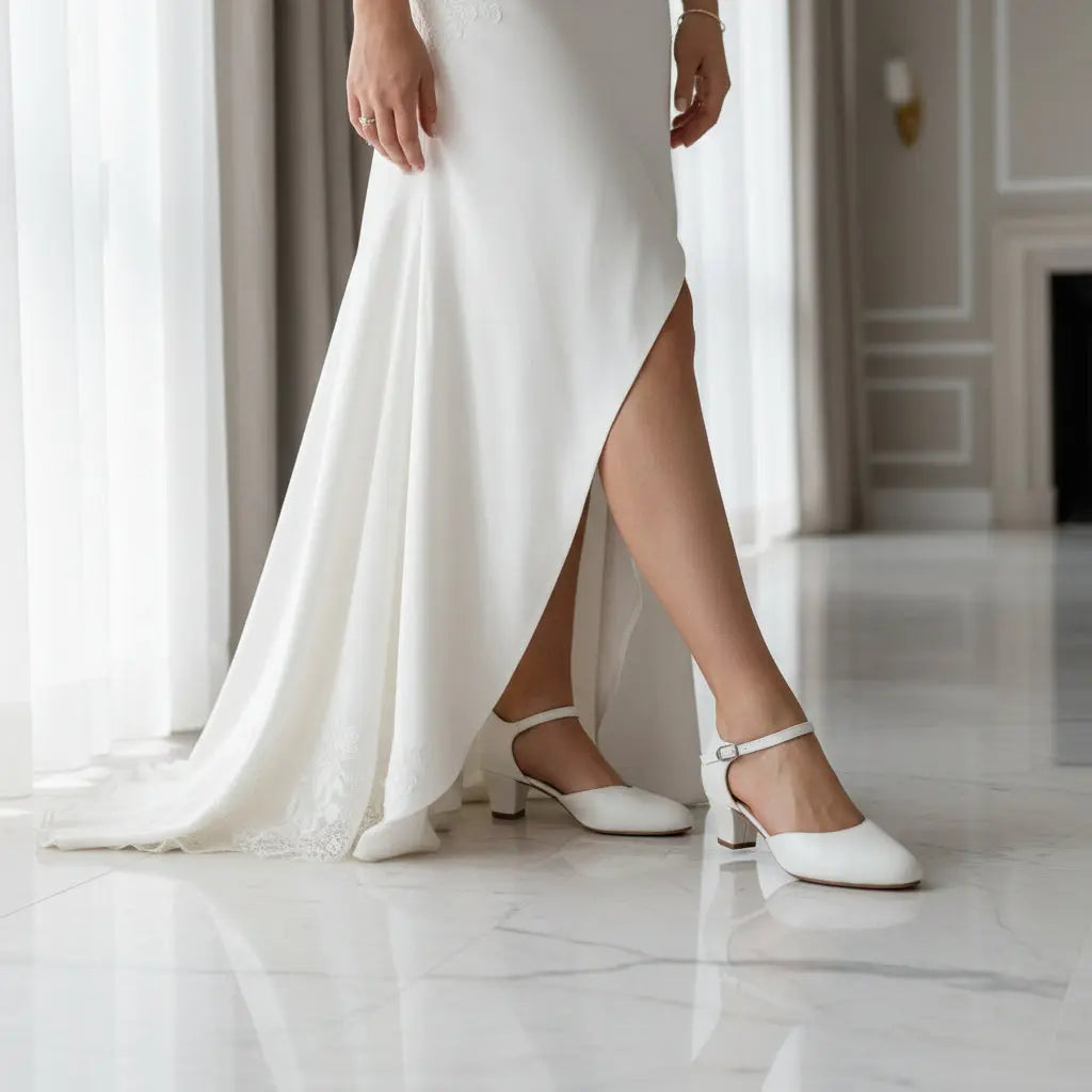 ESCARPINS MARIÉE EN CUIR BLANC CASSÉ PIEDS LARGES — 850 MILADY WHITE LADY
