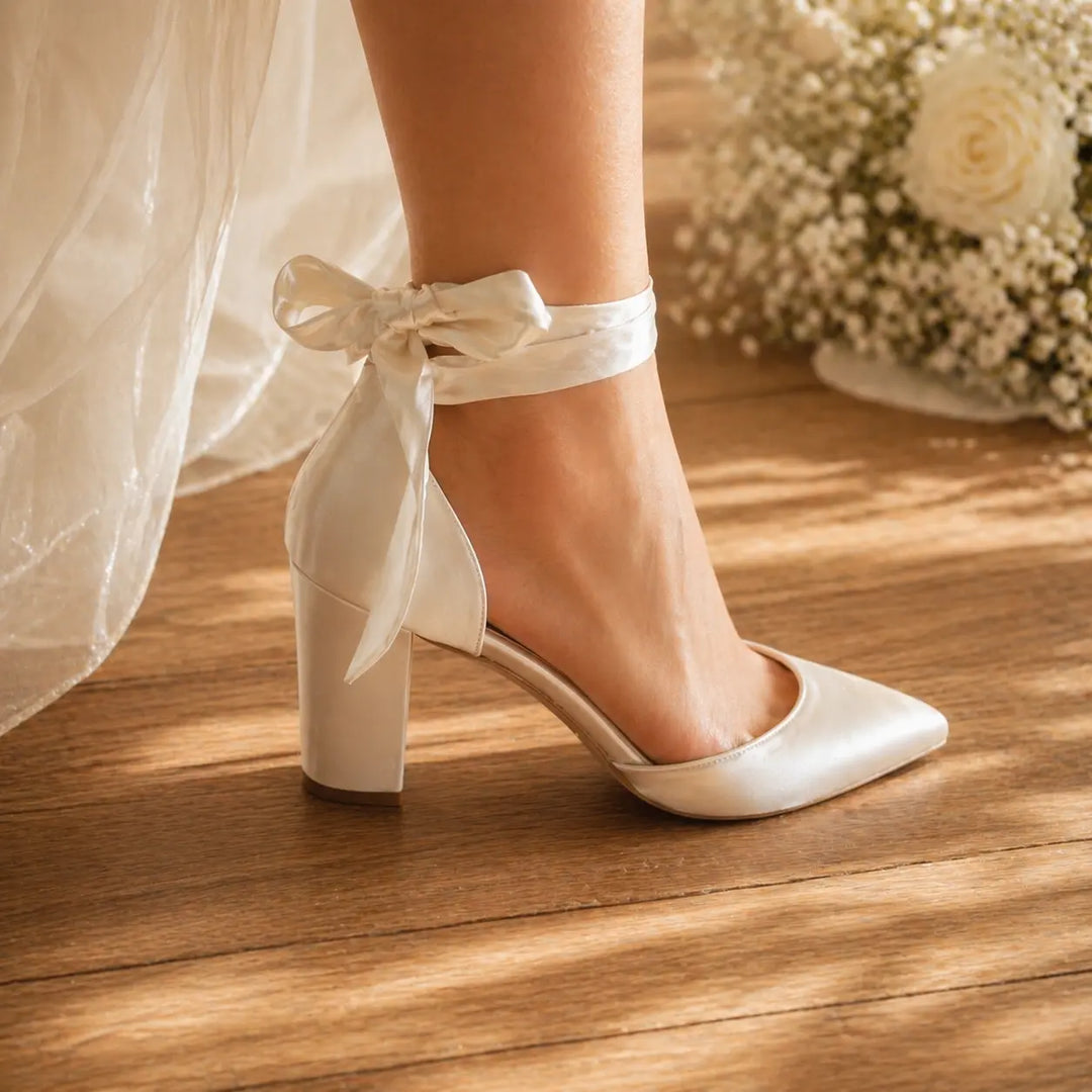ESCARPINS MARIÉE NATACHA 623 SATIN IVOIRE TEINTABLE – RUBANS EN SATIN WHITE LADY