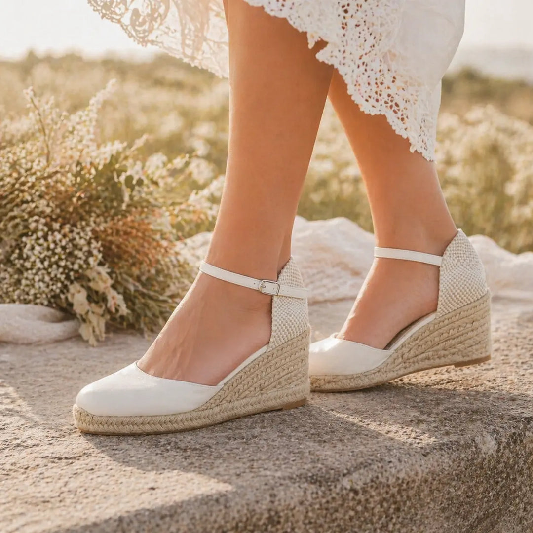 ESPADRILLES EN CUIR MARIAGE COMPENSÉES 940 - COLLIOURE WHITE LADY
