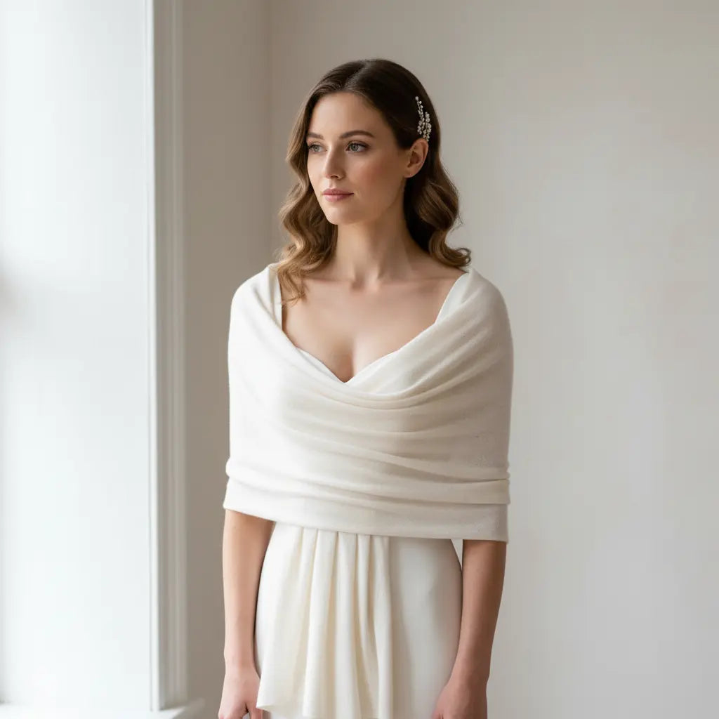 ÉTOLE POUR MARIAGE OU COCKTAIL EN LAINE/CACHEMIRE ET VISCOSE EN BLANC IVOIRE - CAPRI Assia di Brunetti Federica e C. s.a.s.