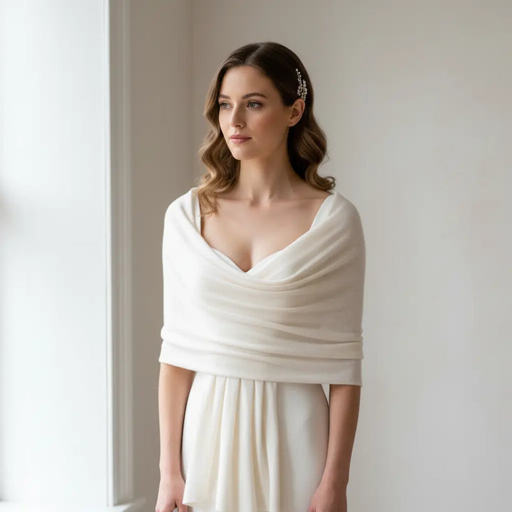 ÉTOLE POUR MARIAGE OU COCKTAIL EN LAINE/CACHEMIRE ET VISCOSE EN BLANC IVOIRE - CAPRI Assia di Brunetti Federica e C. s.a.s.