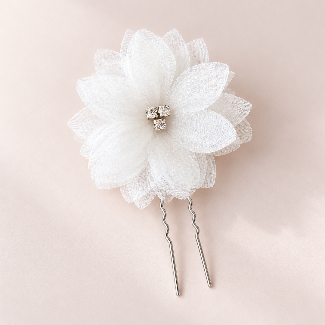 Épingle à chignon de mariée J067 – fleur en organza gaufré – ivoire BIANCO EVENTO