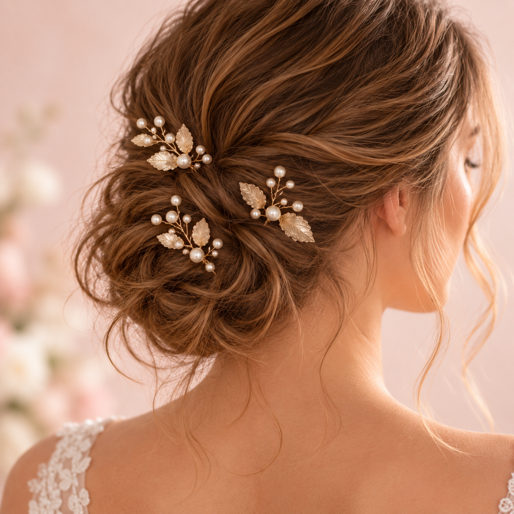 Épingle de mariée HA225391 – feuilles et perles nacrées Eglantine Créations