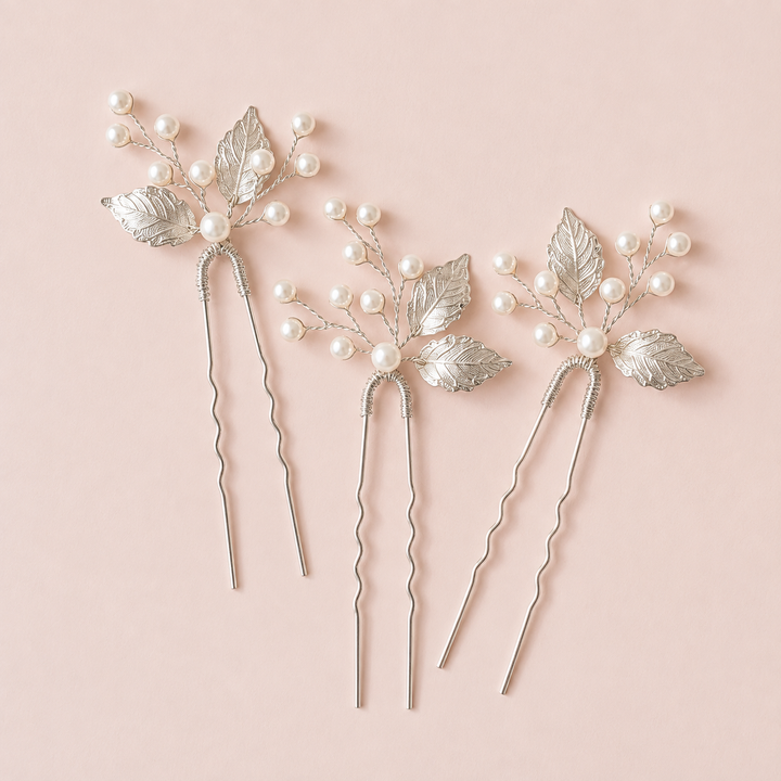 Épingle de mariée HA225391 – feuilles et perles nacrées Eglantine Créations