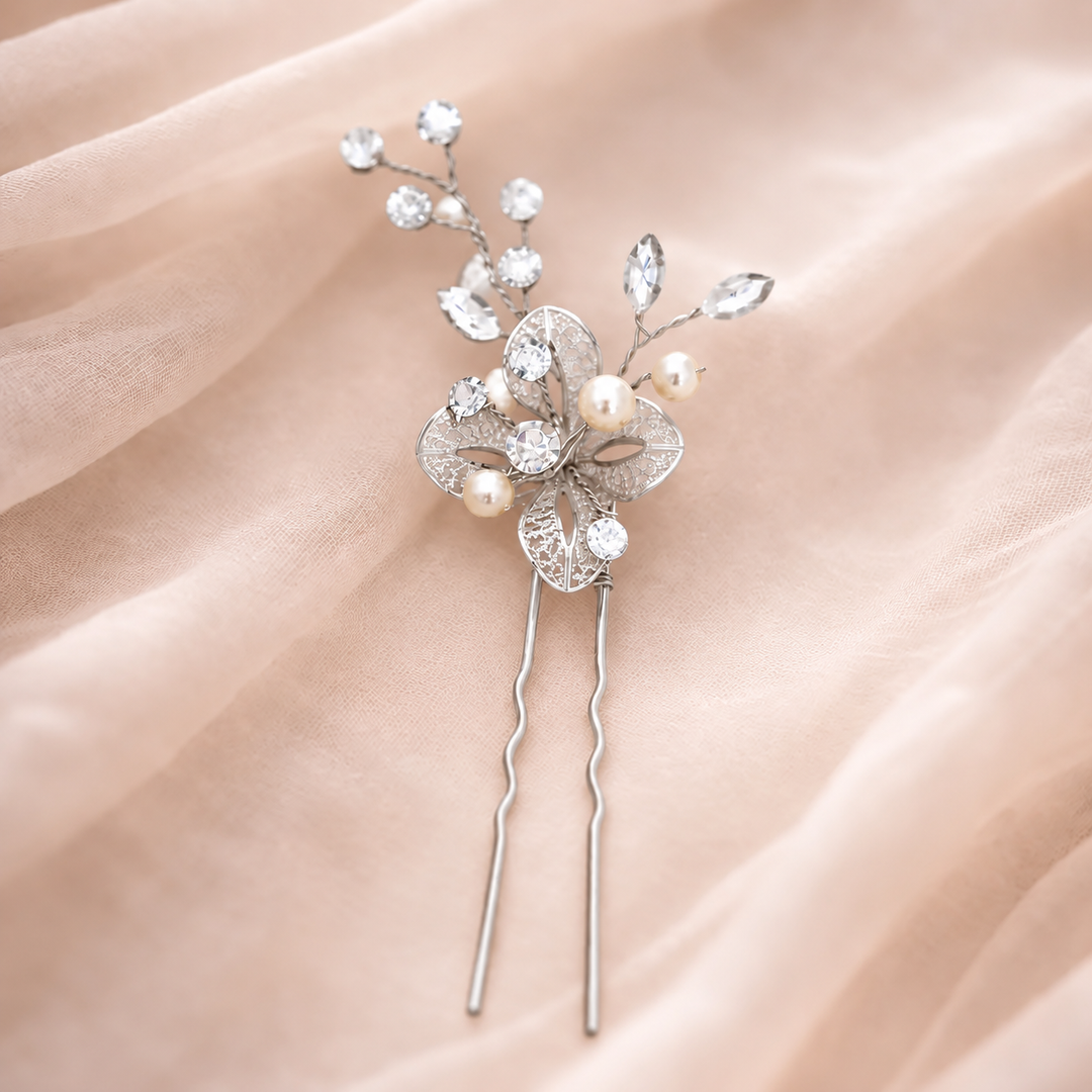 Épingle de mariée HA225422 – fleurs dorées et cristaux ÉGLANTINE CRÉATIONS