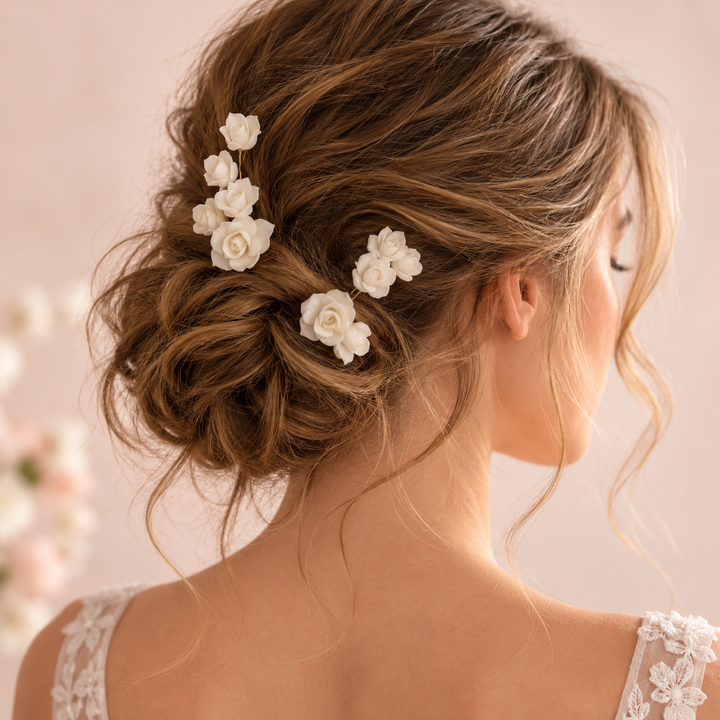 Épingle de mariée HA2715 – petites fleurs ivoire Eglantine Créations
