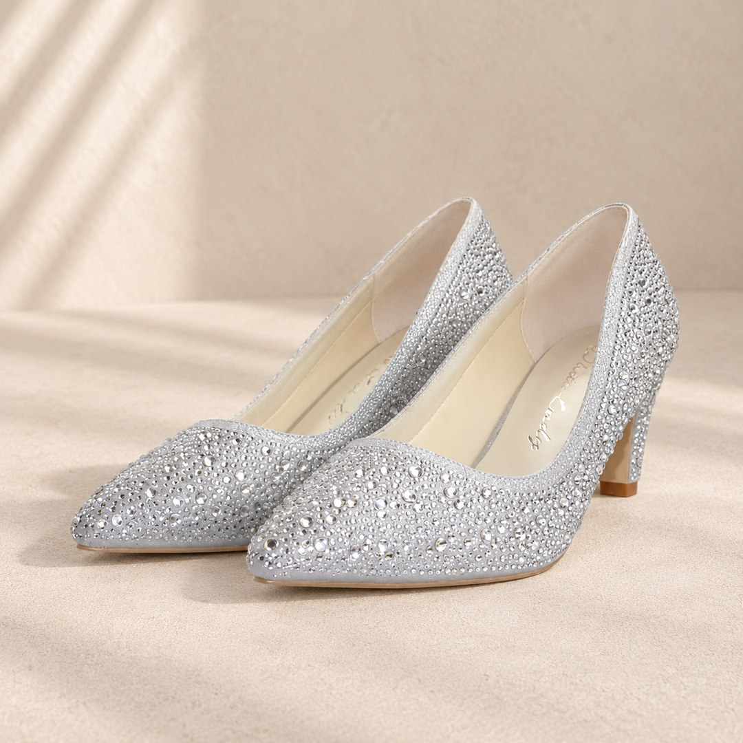 Escarpins de mariée Deauville – strass argent – talon 5,5 cm – 925 — studio en studio beige