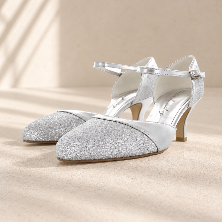 Escarpins de mariée Etretat – paillettes argent – talon 6,5 cm – 701 — studio en studio beige
