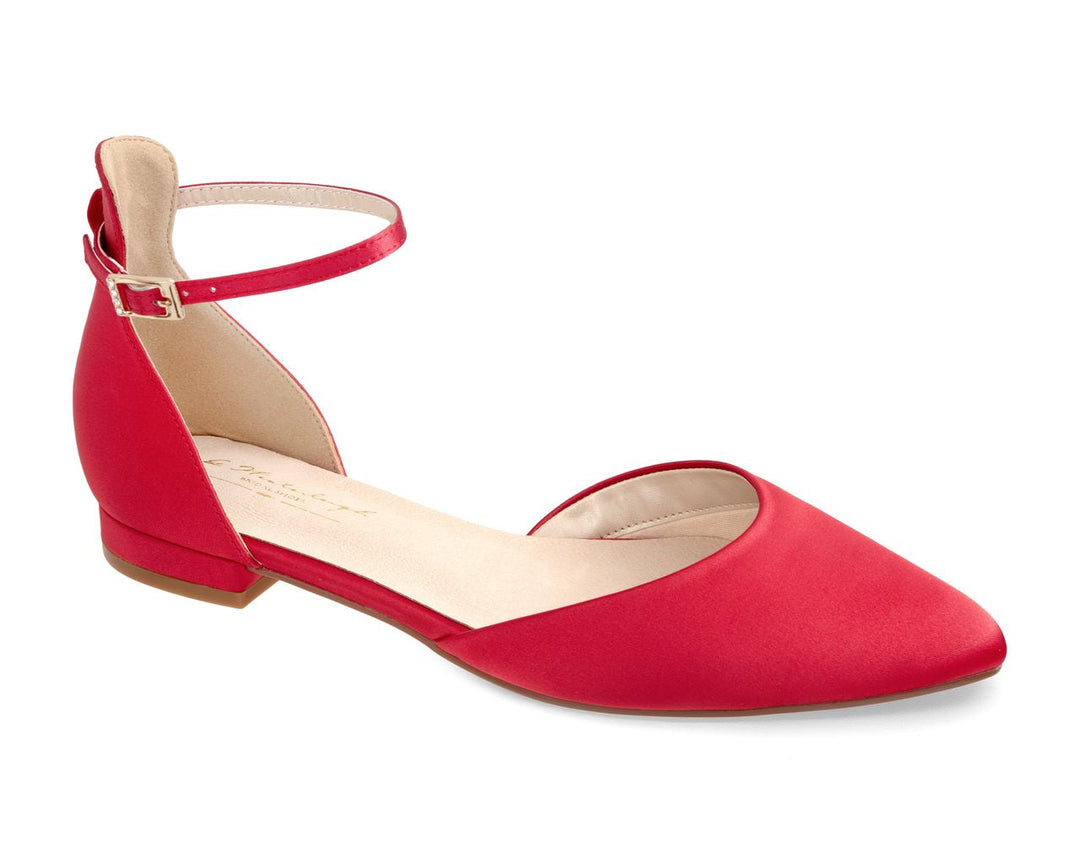 Escarpin de mariée Rosalie en satin rouge à talon bas
