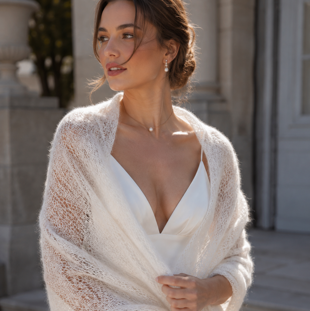 Étole de mariée Dentelle – mohair et mérinos, ivoire Hortense