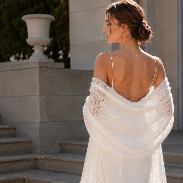 Étole de mariée Dentelle – mohair et mérinos, ivoire Hortense